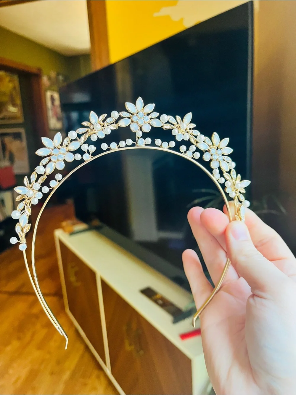 Opal, Crystal and pearl headpiece